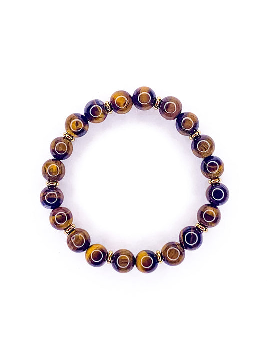 Men's Tiger Eye & Gold Beaded Stretch Bracelet, 10mm