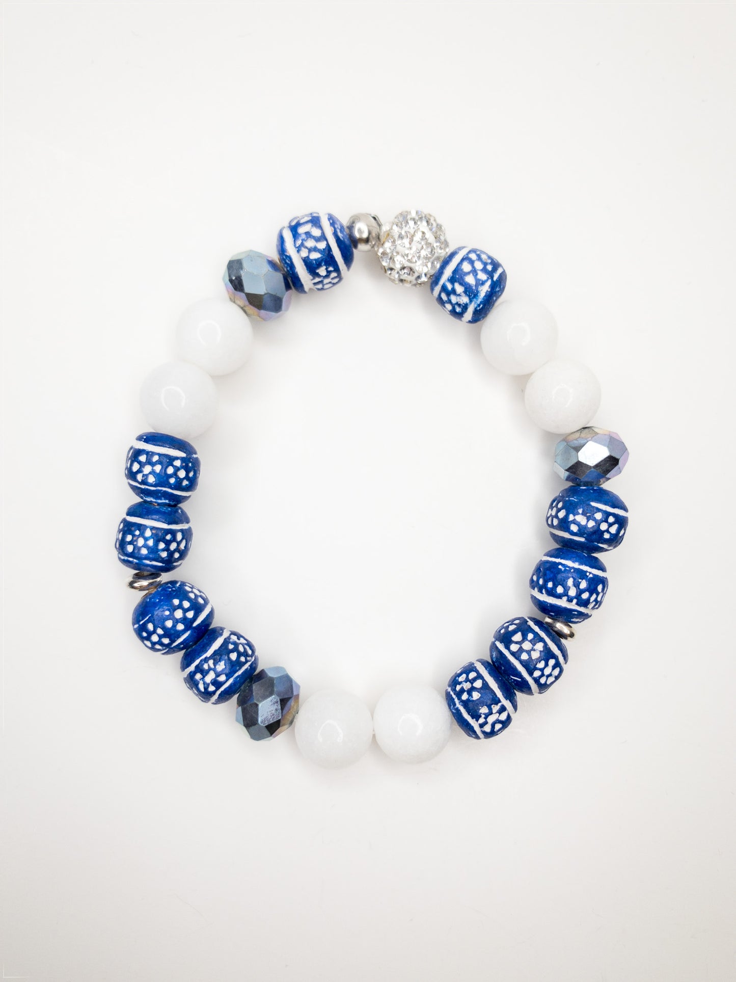 Terracotta Blue Beaded Stretch Bracelet, 10mm