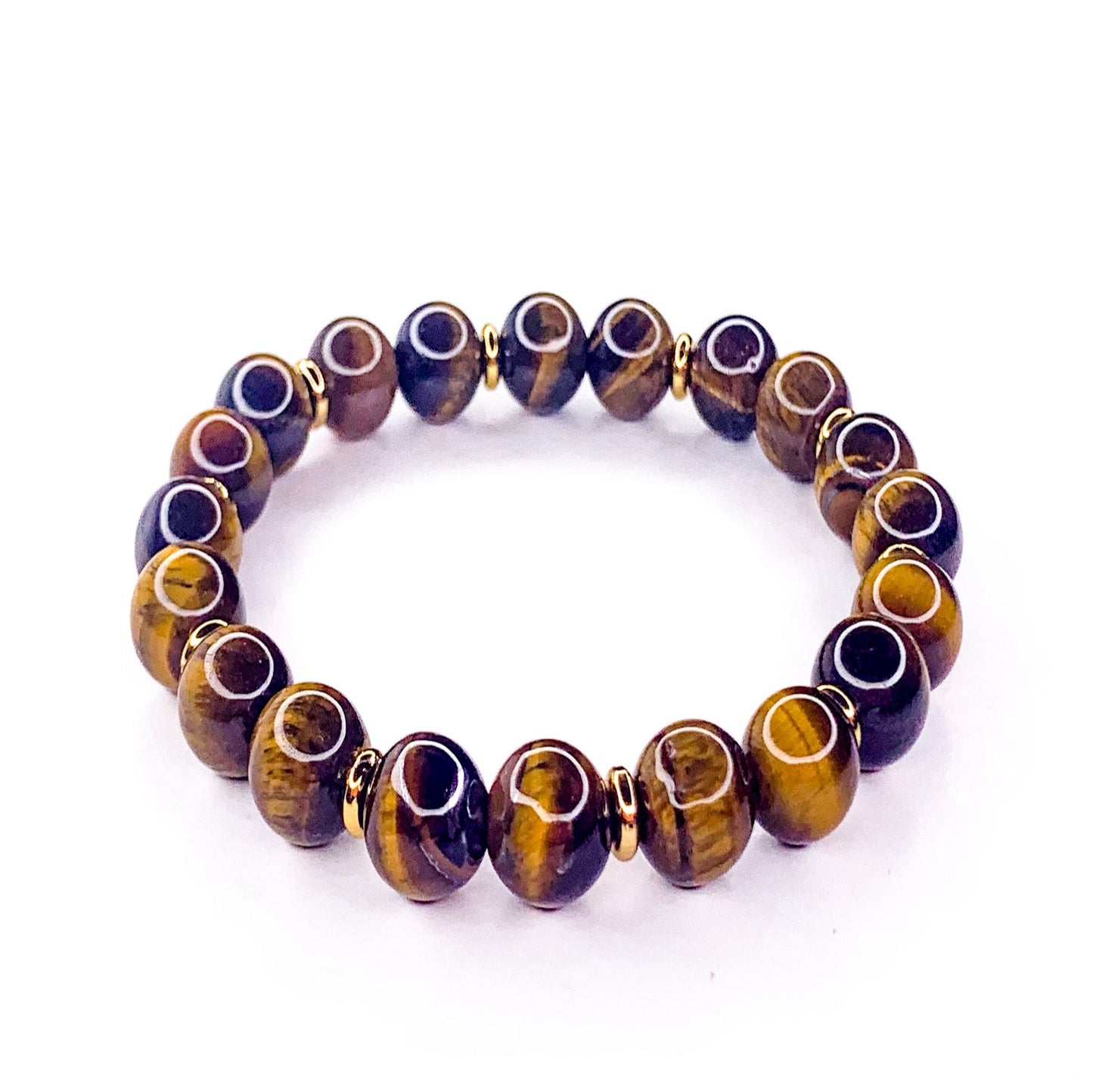 Men's Tiger Eye & Gold Beaded Stretch Bracelet, 10mm