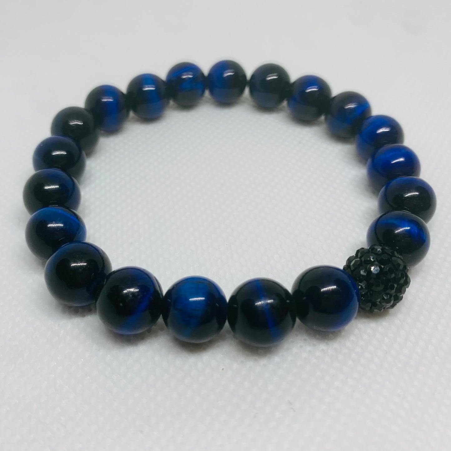 Men’s Blue Tiger Eye Beaded Bracelet, 10mm