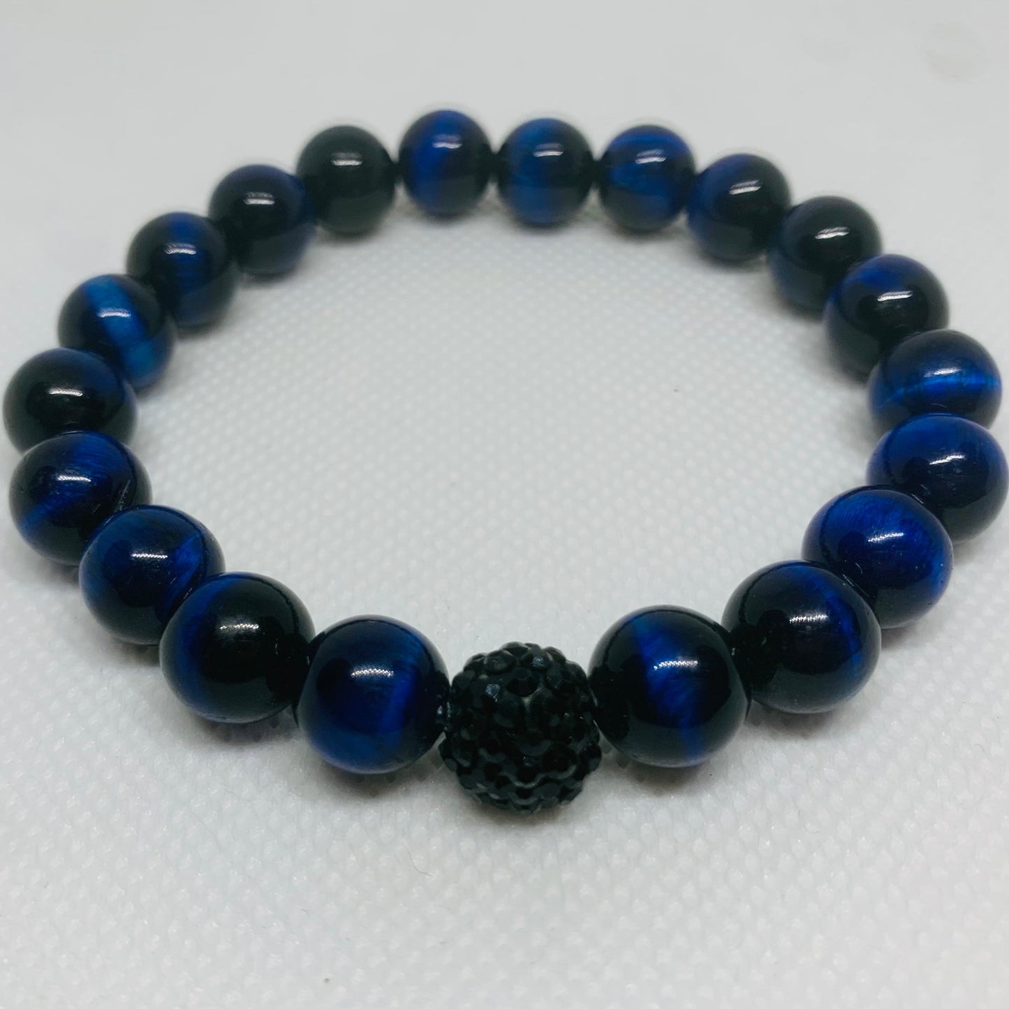 Men’s Blue Tiger Eye Beaded Bracelet, 10mm