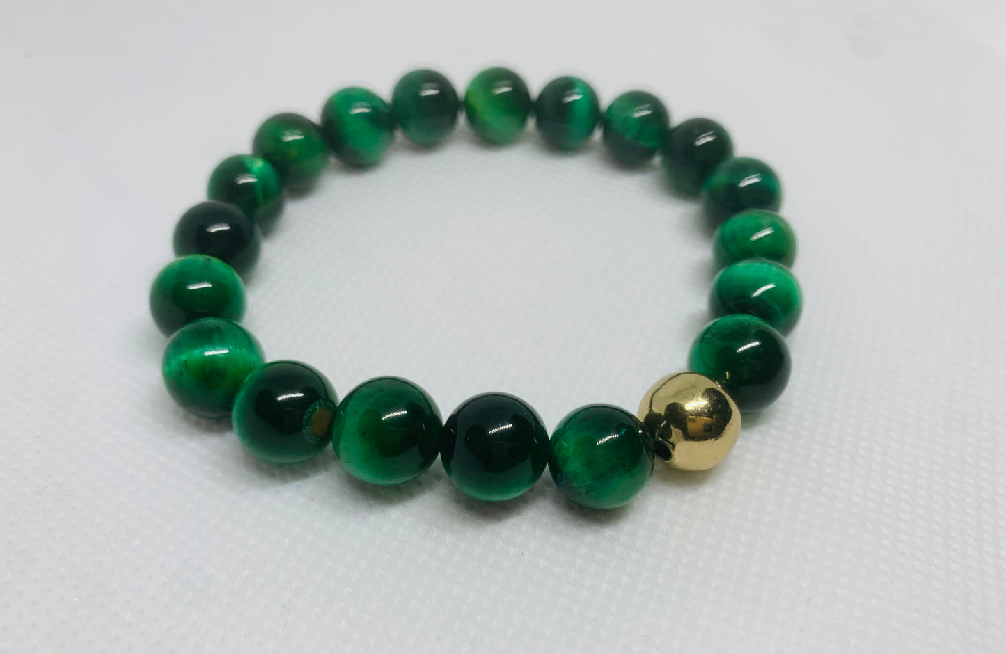 Men’s Green Tiger Eye Beaded Bracelet, 10mm