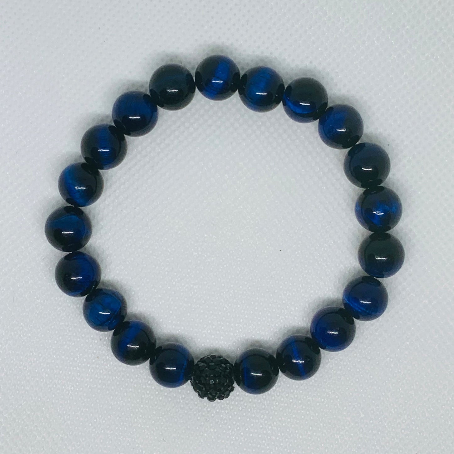 Men’s Blue Tiger Eye Beaded Bracelet, 10mm