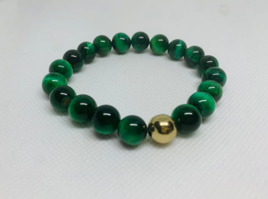 Men’s Green Tiger Eye Beaded Bracelet, 10mm