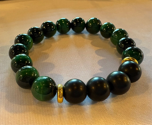 Men’s Green Tiger Eye & Black Onyx, 10mm