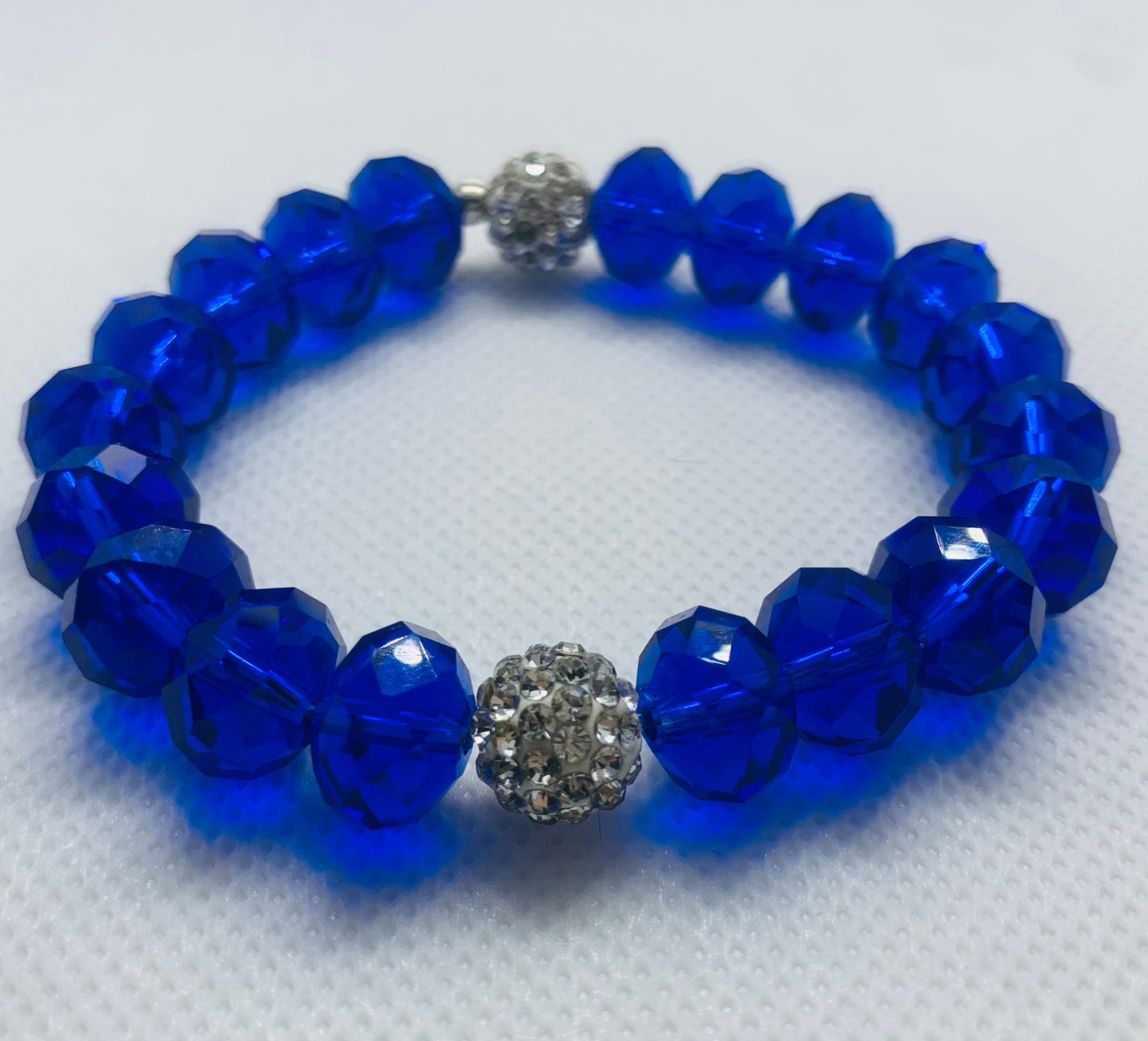 Royal Blue Crystal Pave Beaded Stretch Bracelet, 12mm