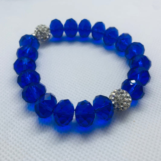 Royal Blue Crystal Pave Beaded Stretch Bracelet, 12mm