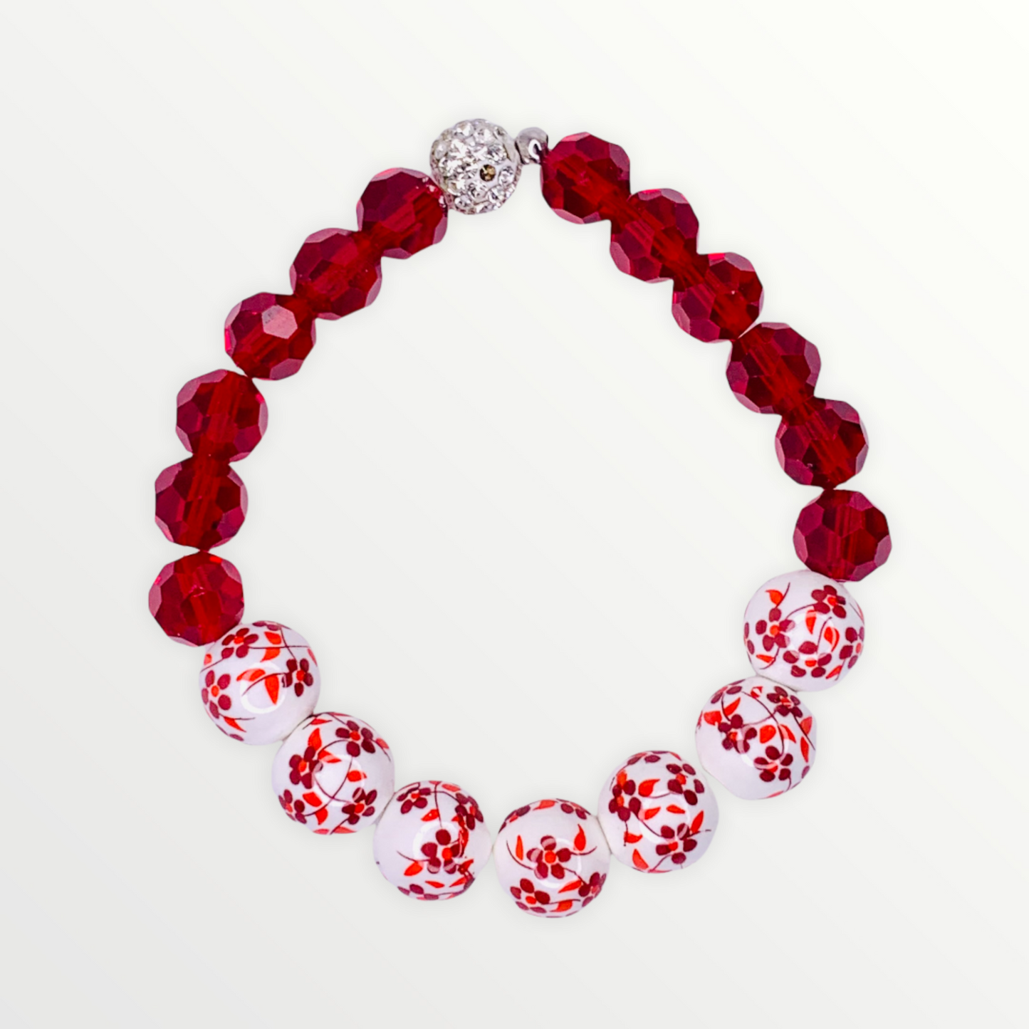 Floral Beaded Stretch Bracelet with Pave Accent, 12mm