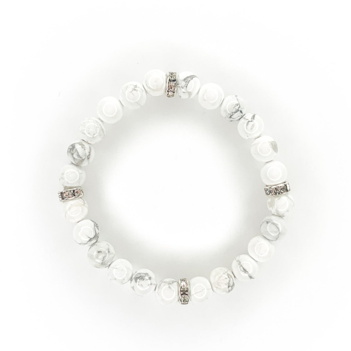 Howlite Beaded Stretch Bracelet with Rhinestone Accents, 6mm