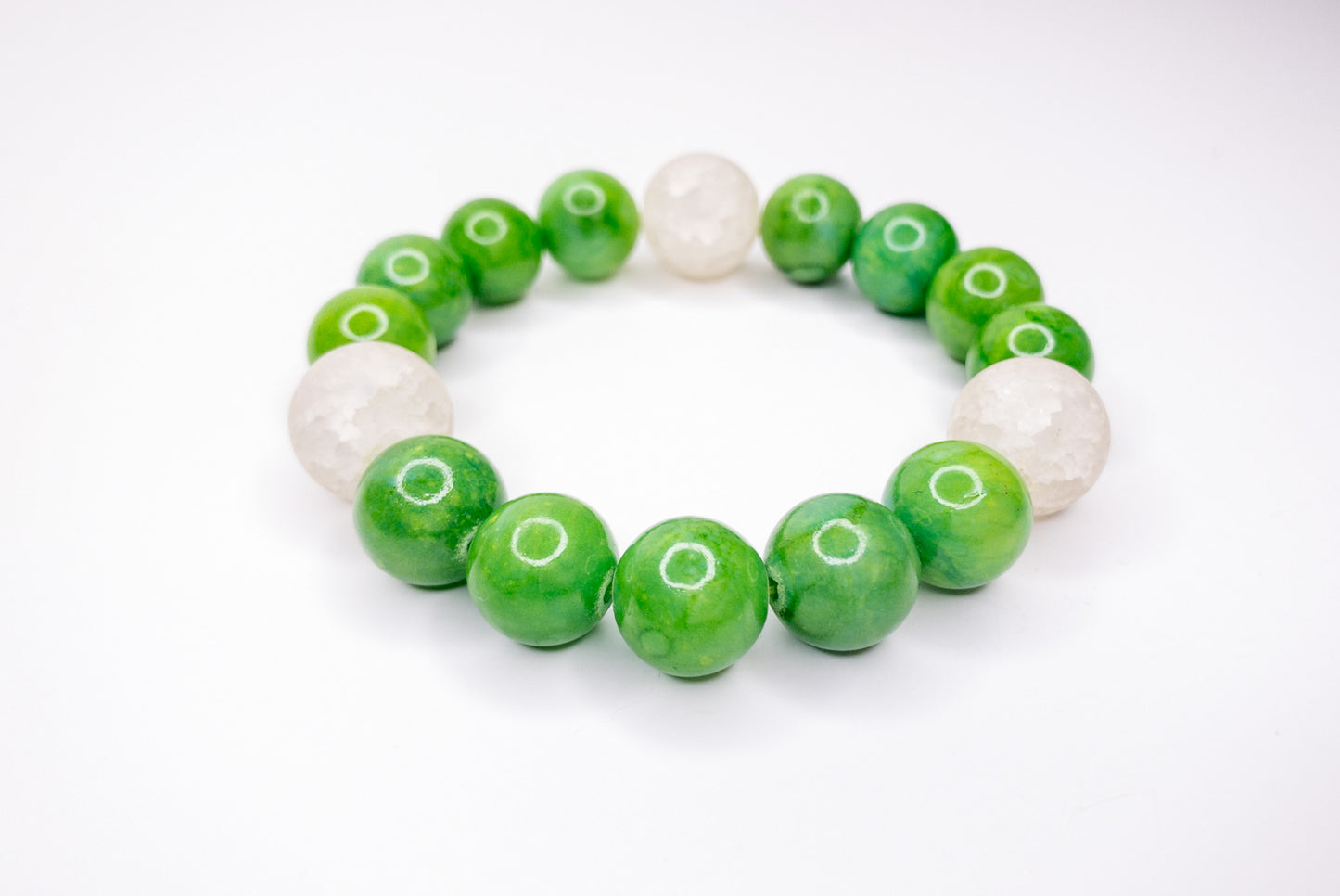 Apple Green & Crackle Vibe Beaded Stretch Bracelet, 12mm