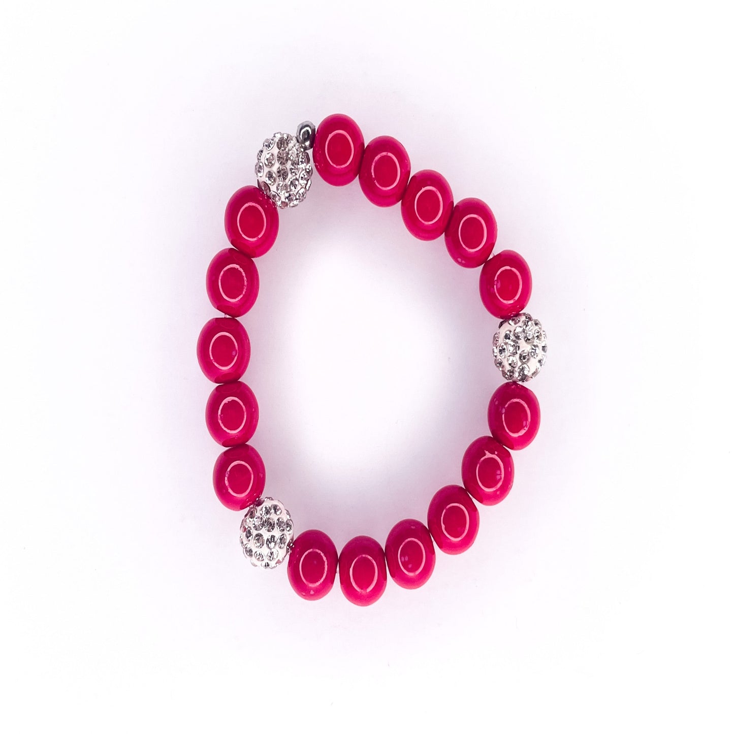 Red Pave Vibe Beaded Stretch Bracelet, 10mm