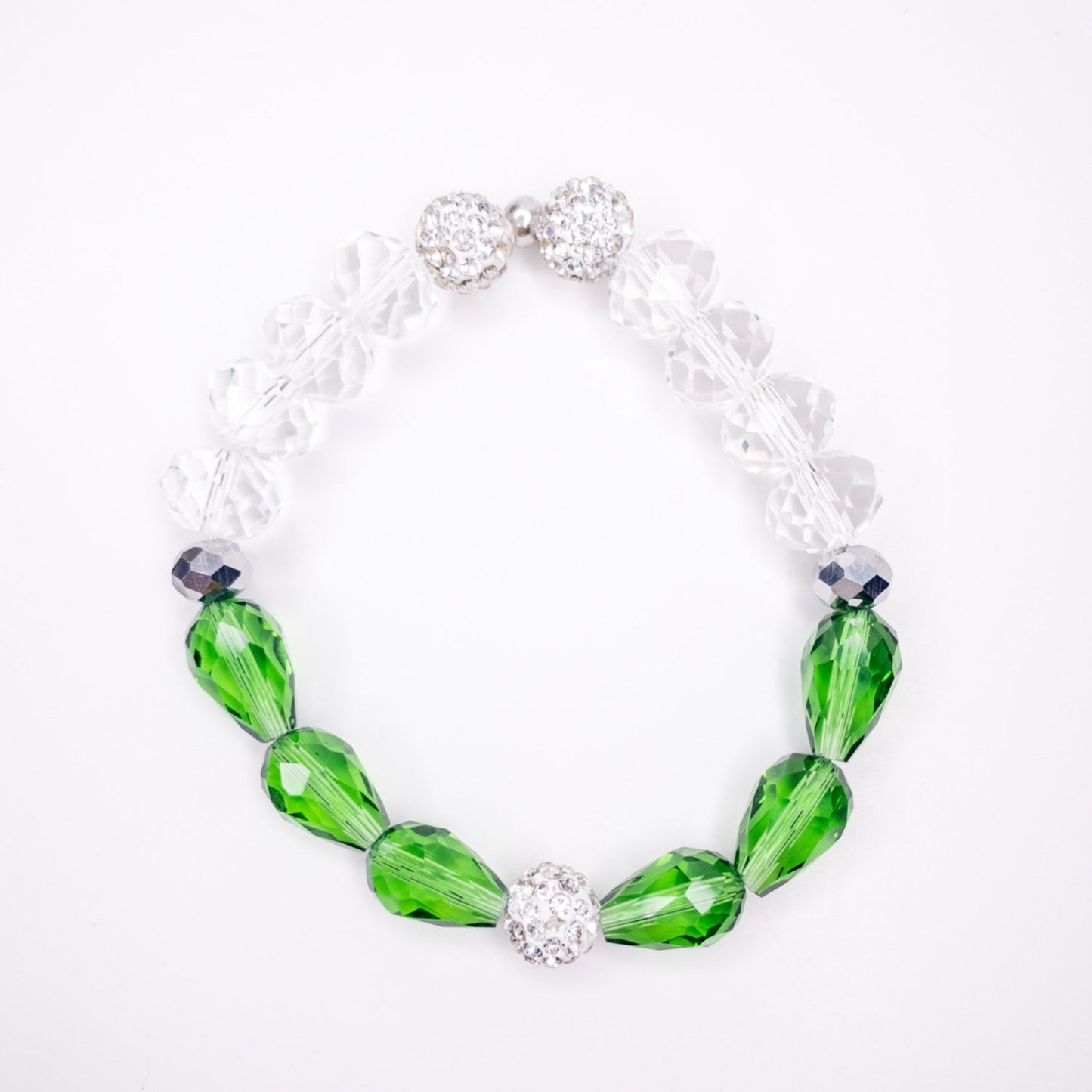 Light Green Crystal Pave Teardrop Beaded Stretch Bracelet, 12mm