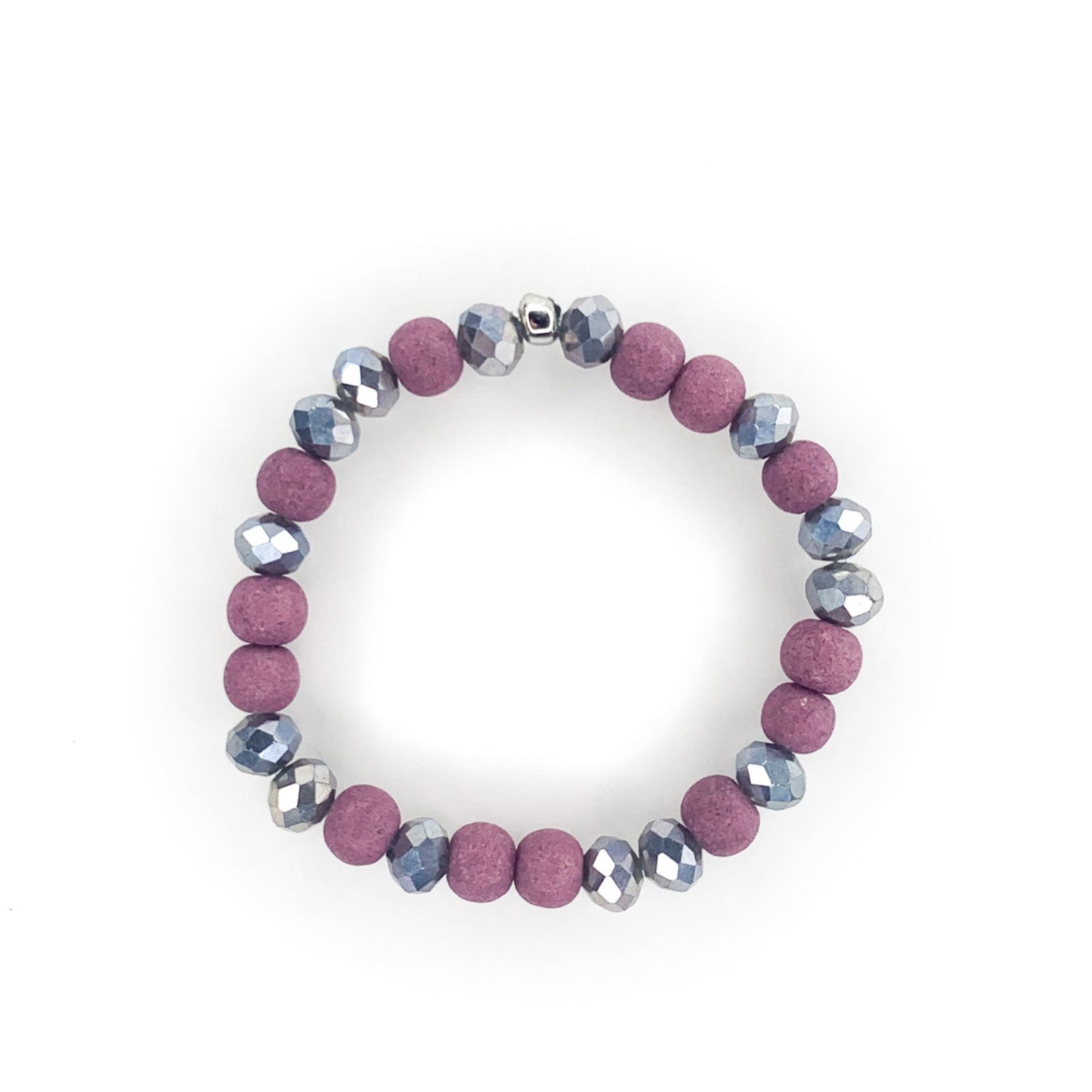 Mauve & Crystal Beaded Stretch Bracelet, 8mm