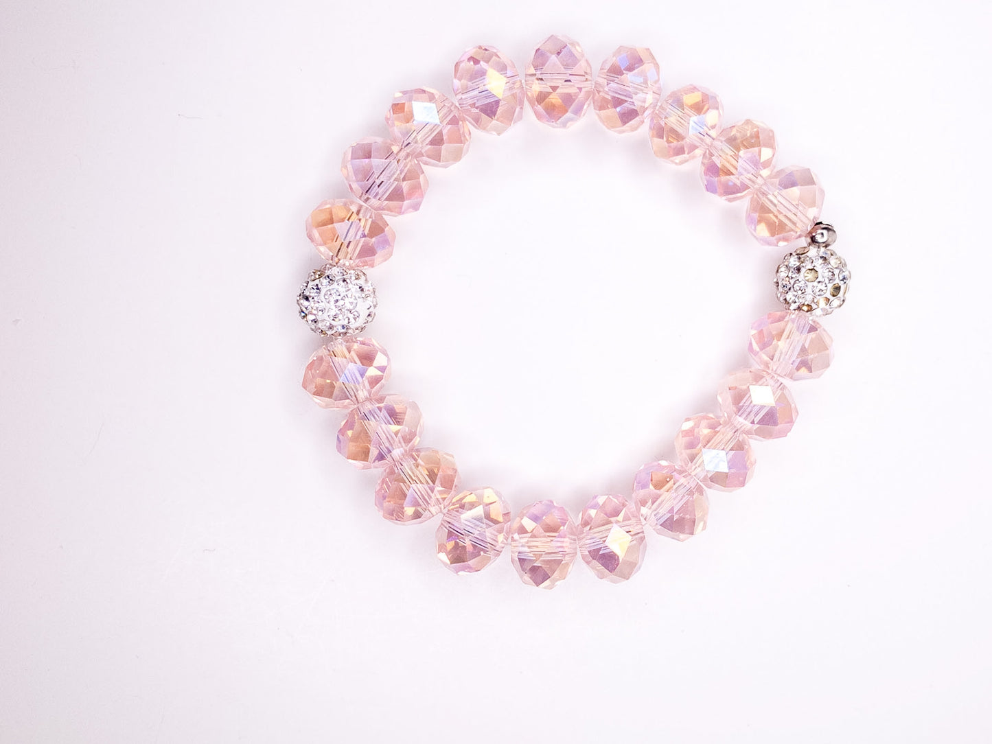 Rose Crystal Pave Beaded Stretch Bracelet, 12mm