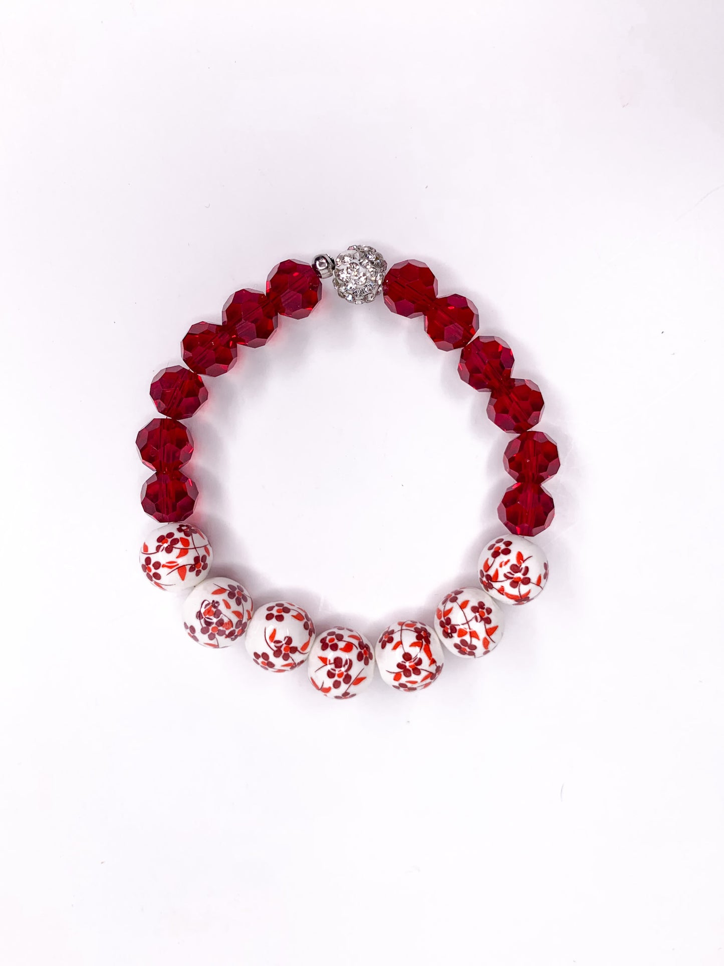 Floral Beaded Stretch Bracelet with Pave Accent, 12mm