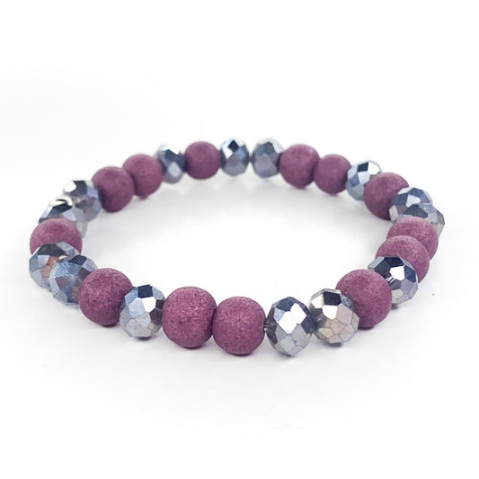 Mauve & Crystal Beaded Stretch Bracelet, 8mm