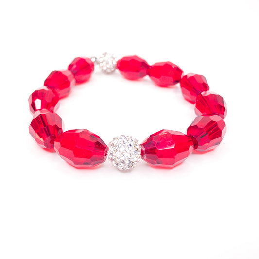 Ruby Crystal Pave Oval Beaded Stretch Bracelet, 12mm