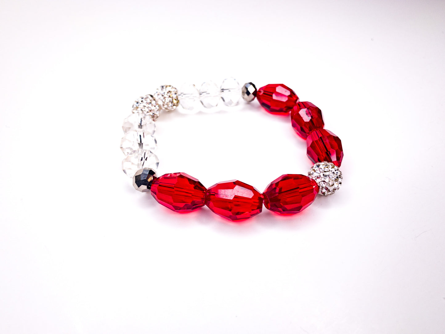 Ruby & Crystal Pave Oval Beaded Stretch Bracelet, 12mm