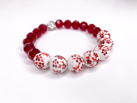 Floral Beaded Stretch Bracelet with Pave Accent, 12mm