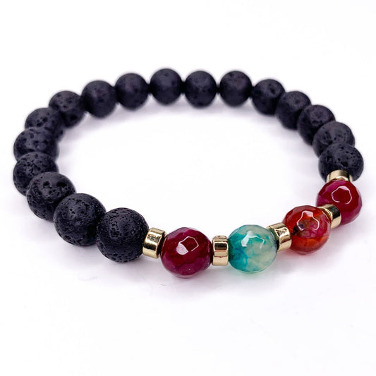 Men's Multi Mix Lava Beaded Stretch Bracelet, 8mm