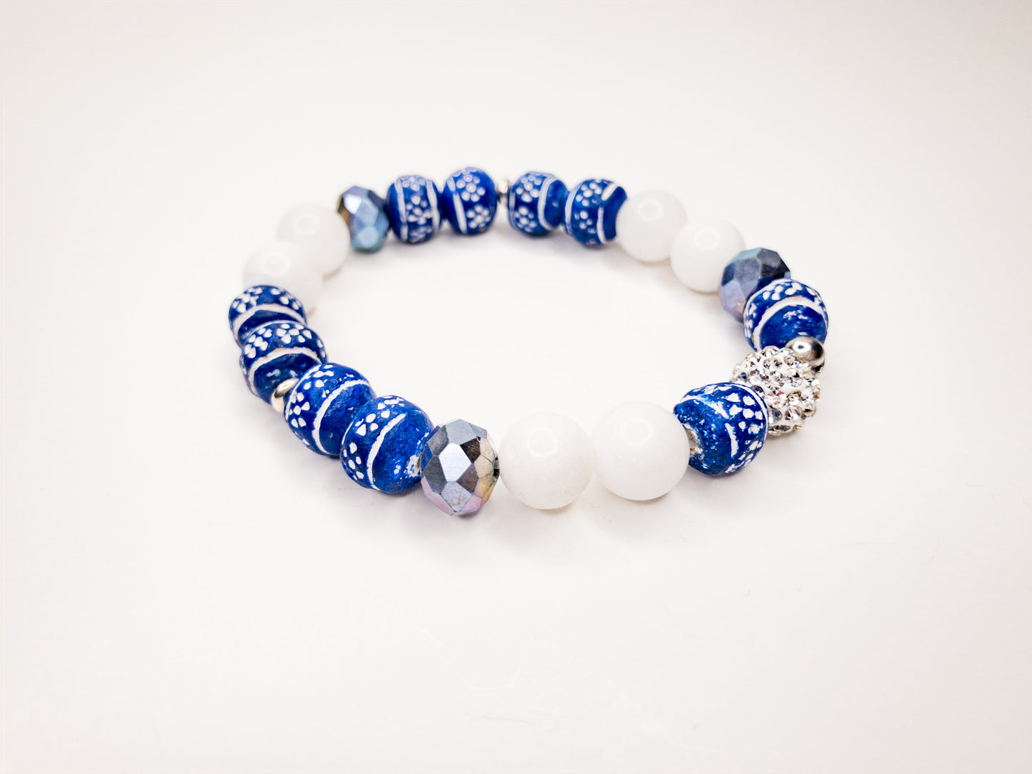 Terracotta Blue Beaded Stretch Bracelet, 10mm