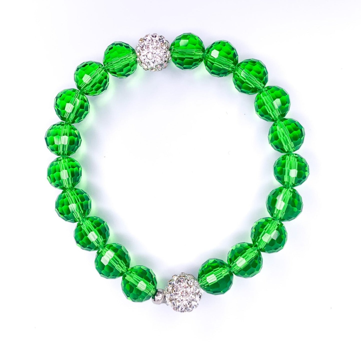 Green Crystal Pave Disco Beaded Stretch Bracelet, 12mm