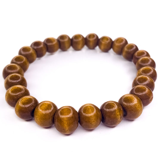 Men's Medium Wood Beaded Stretch Bracelet, 10mm