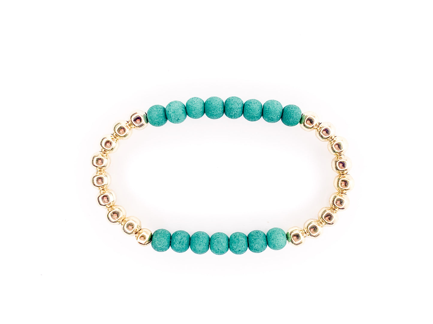 Matte Turquoise and Gold Beaded Stretch Bracelet, 5mm