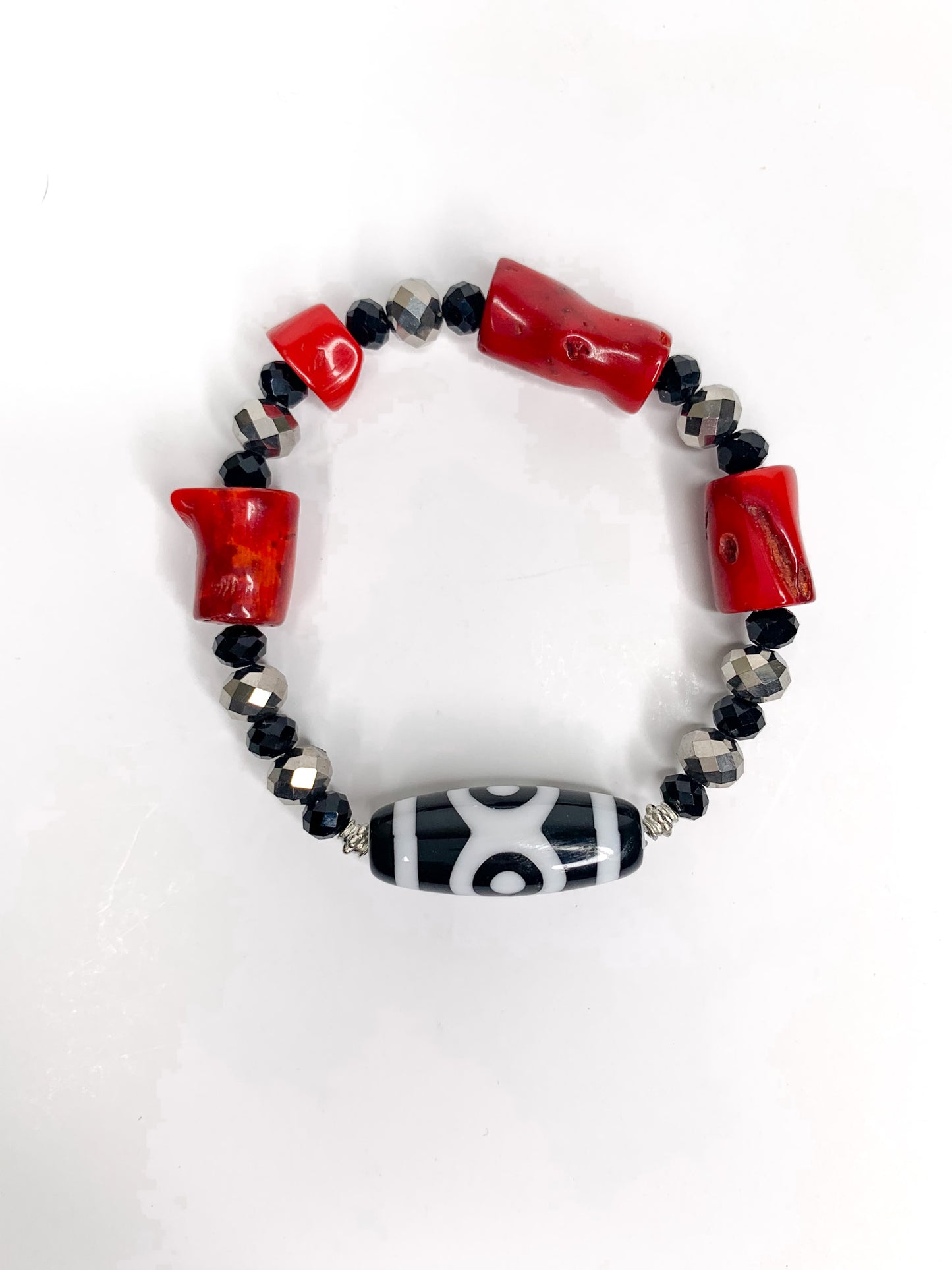 Black & White Bamboo Beaded Stretch Bracelet, 12mm