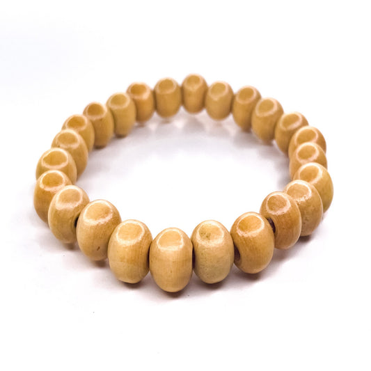 Men's Light Wood Bead Beaded Stretch Bracelet, 10mm