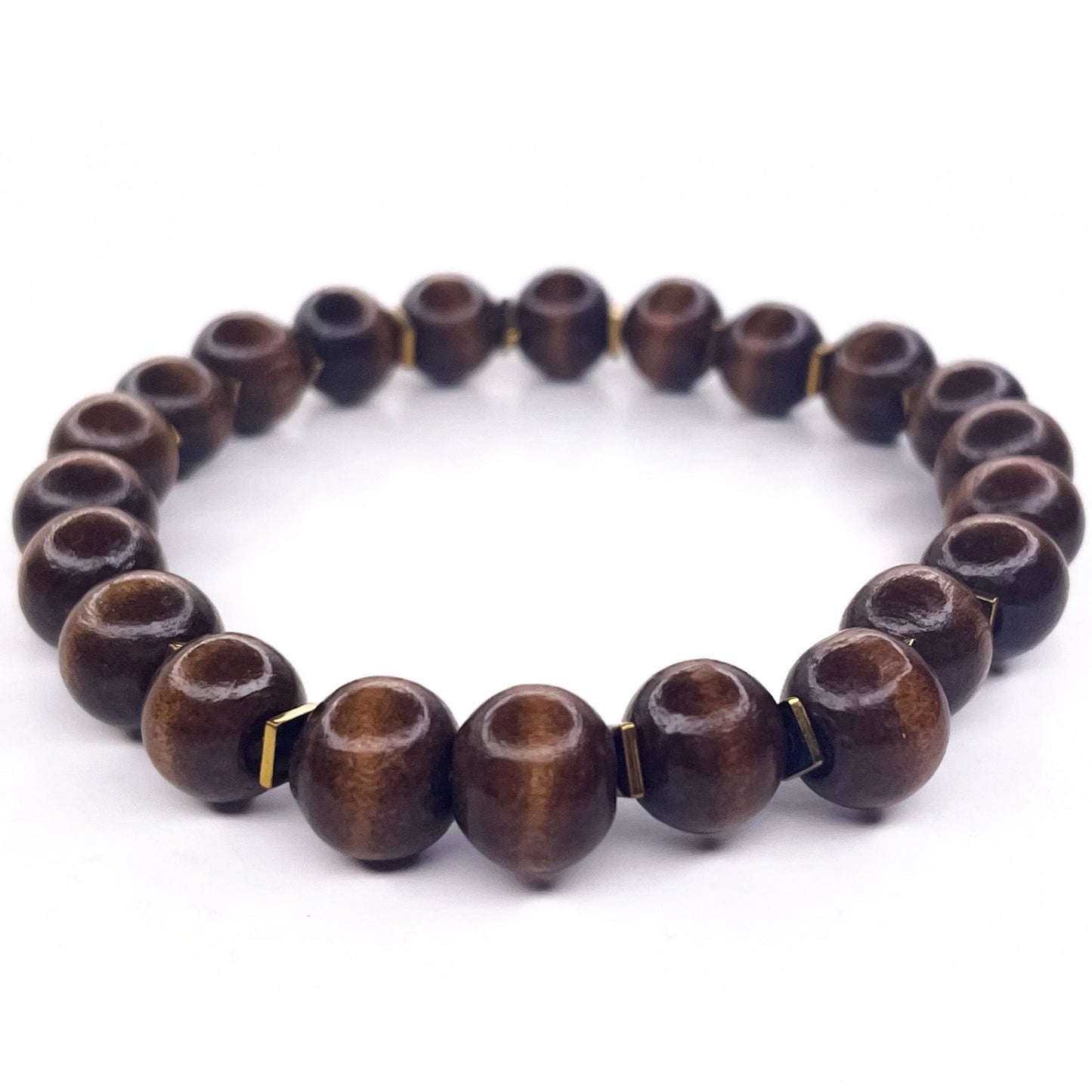 Men's Dark Wood with Hematite Accent Beaded Stretch Bracelet, 10mm