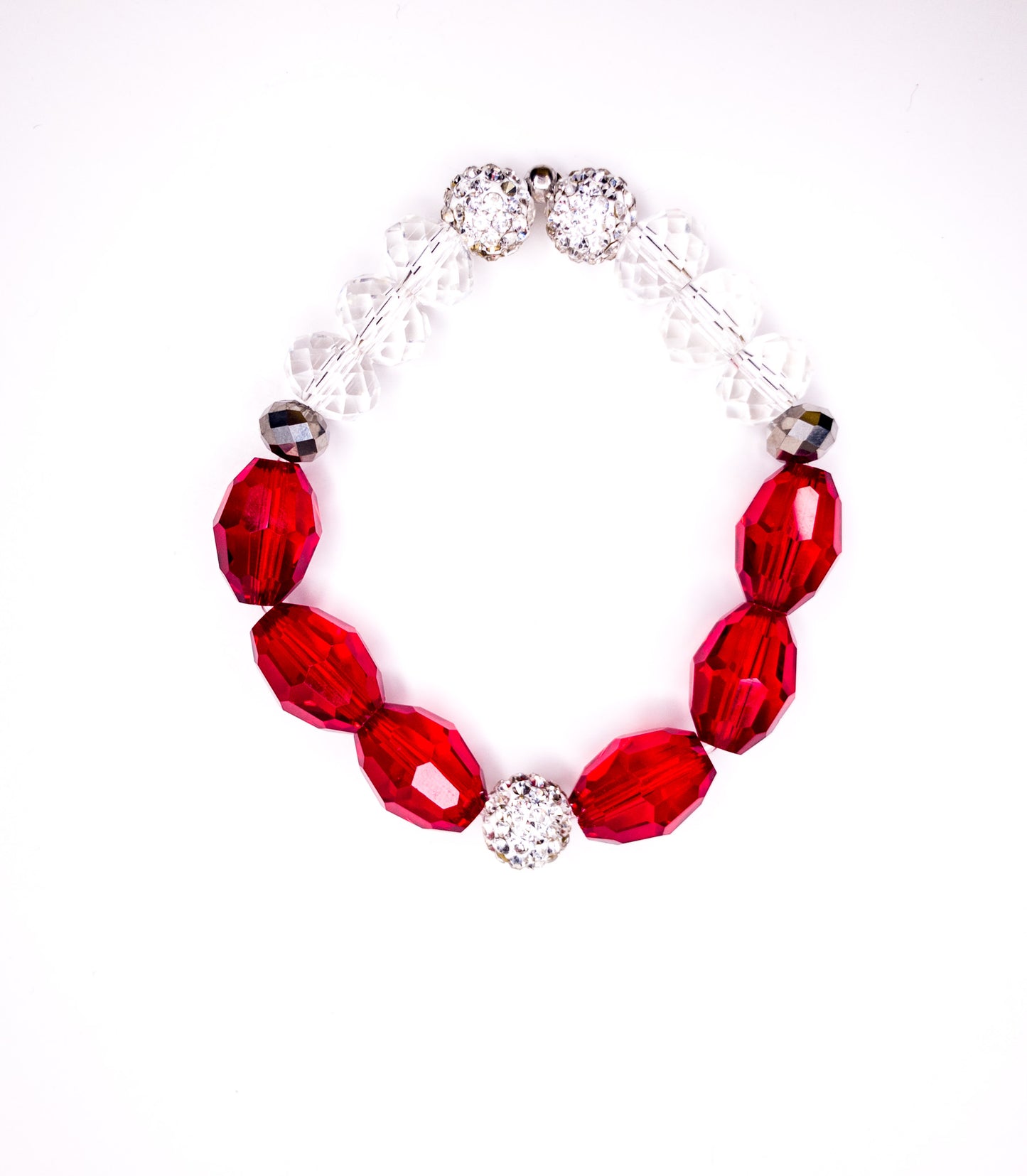 Ruby & Crystal Pave Oval Beaded Stretch Bracelet, 12mm