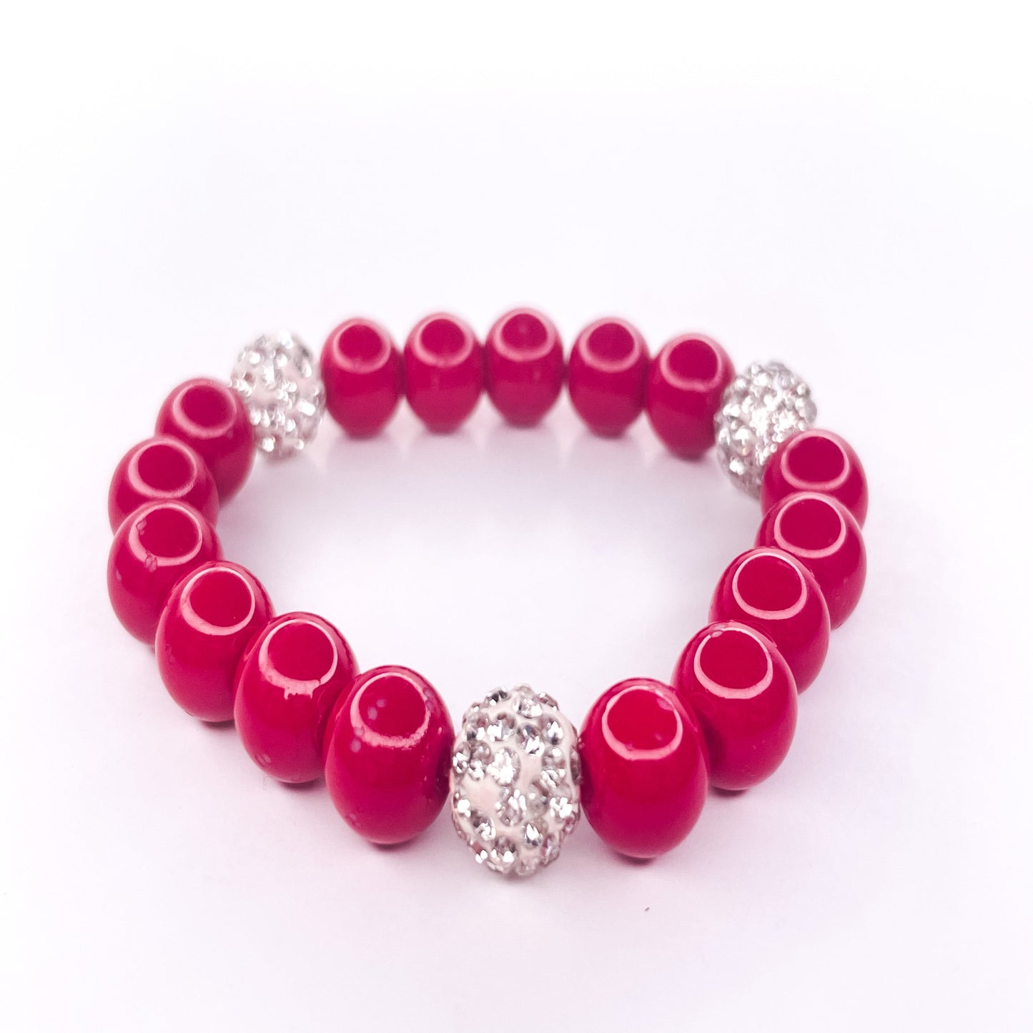 Red Pave Vibe Beaded Stretch Bracelet, 10mm