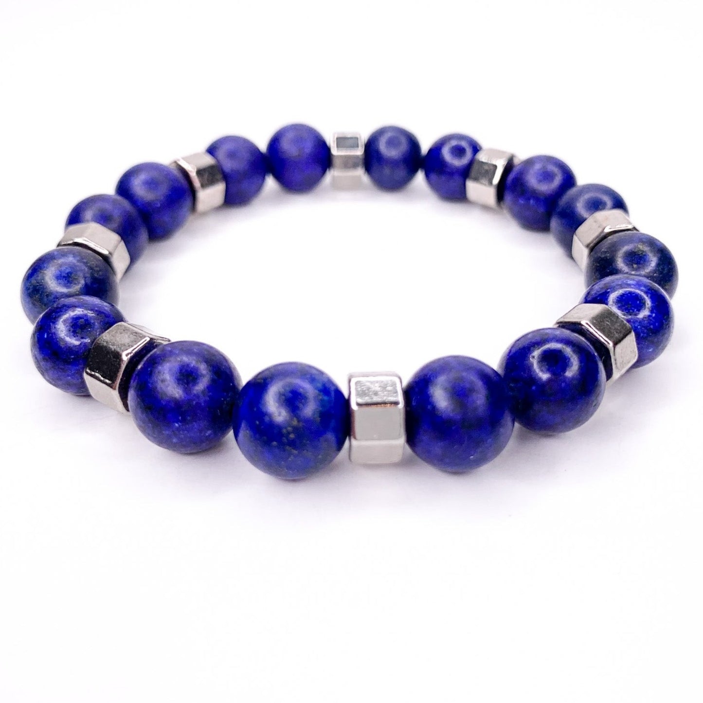 Men's Lapis & Bolt's Beaded Stretch Bracelet, 10mm