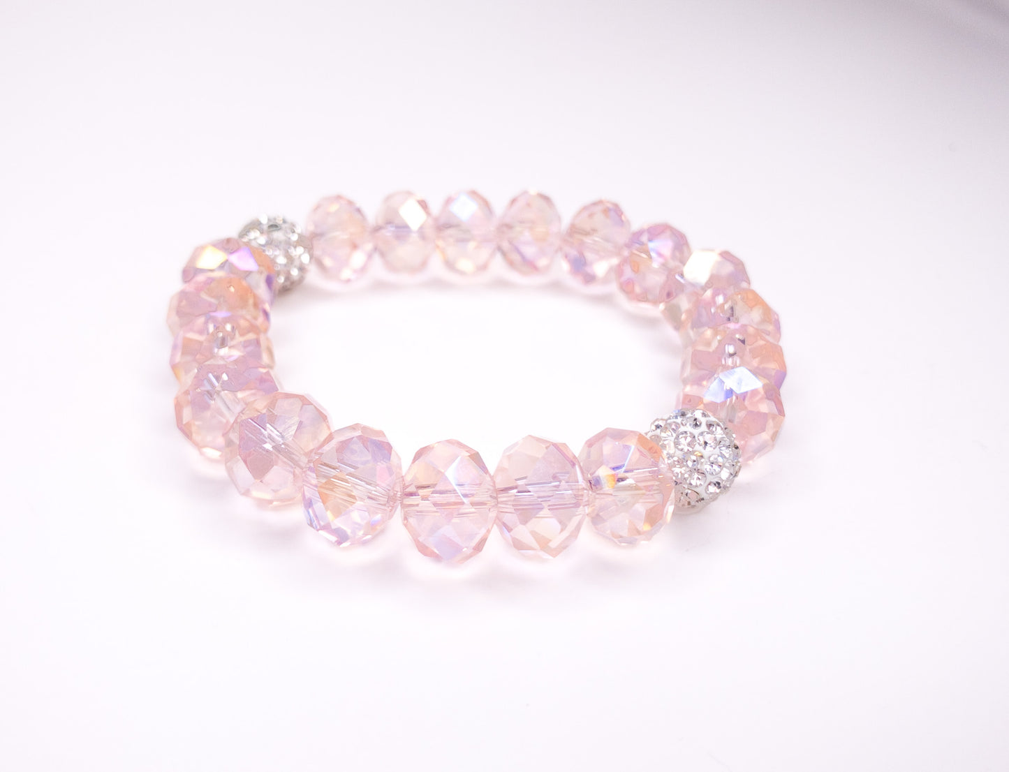 Rose Crystal Pave Beaded Stretch Bracelet, 12mm