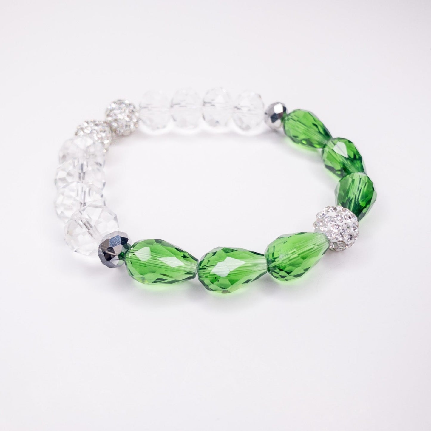 Light Green Crystal Pave Teardrop Beaded Stretch Bracelet, 12mm