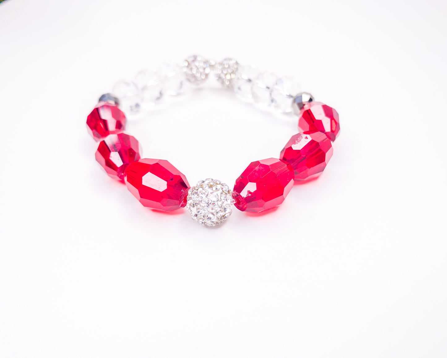 Ruby & Crystal Pave Oval Beaded Stretch Bracelet, 12mm