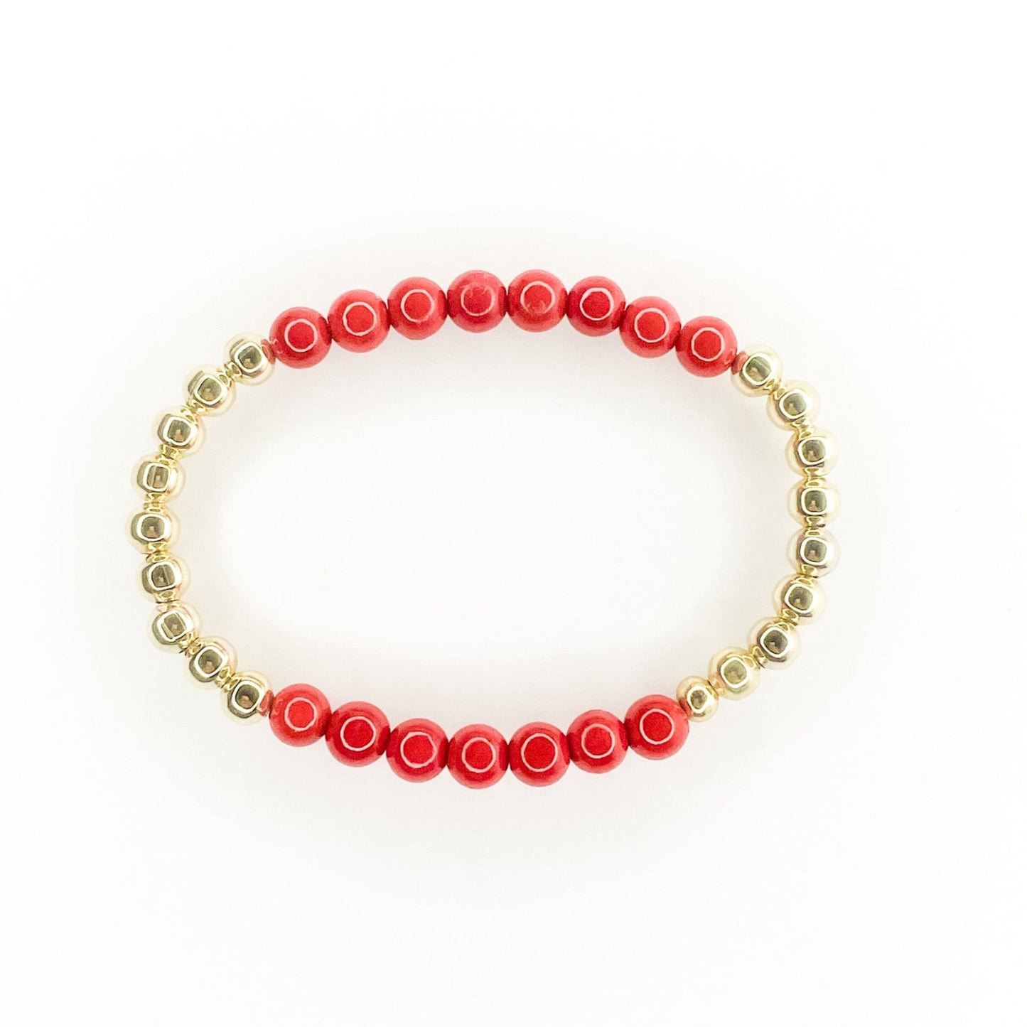 Coral & Gold Beaded Stretch Bracelet, 5mm