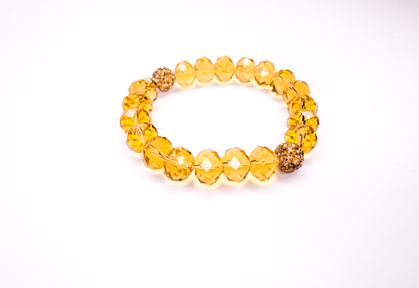 Yellow Topaz Crystal Pave Beaded Bracelet, 12mm