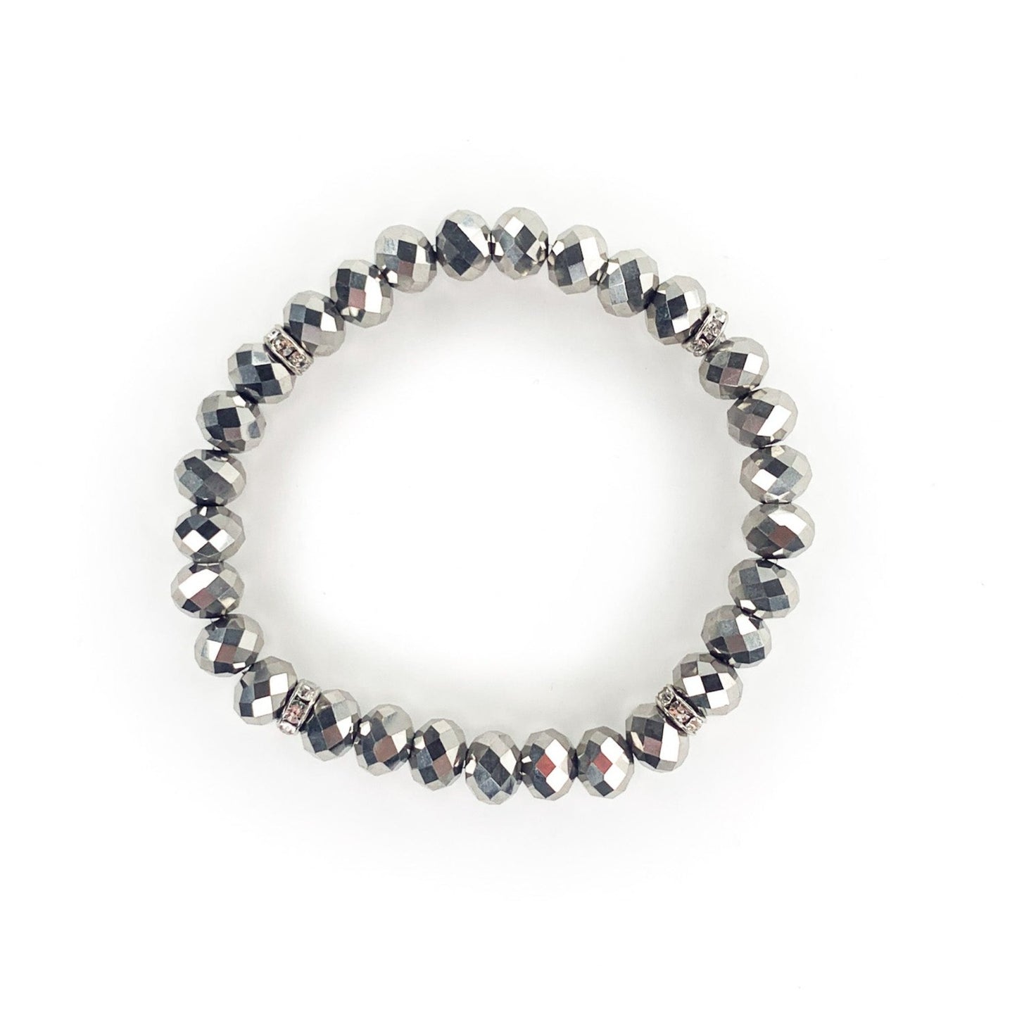 Silver Facetted Beaded Stretch Bracelet, 8mm