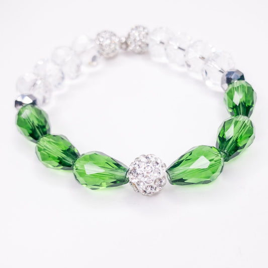 Light Green Crystal Pave Teardrop Beaded Stretch Bracelet, 12mm