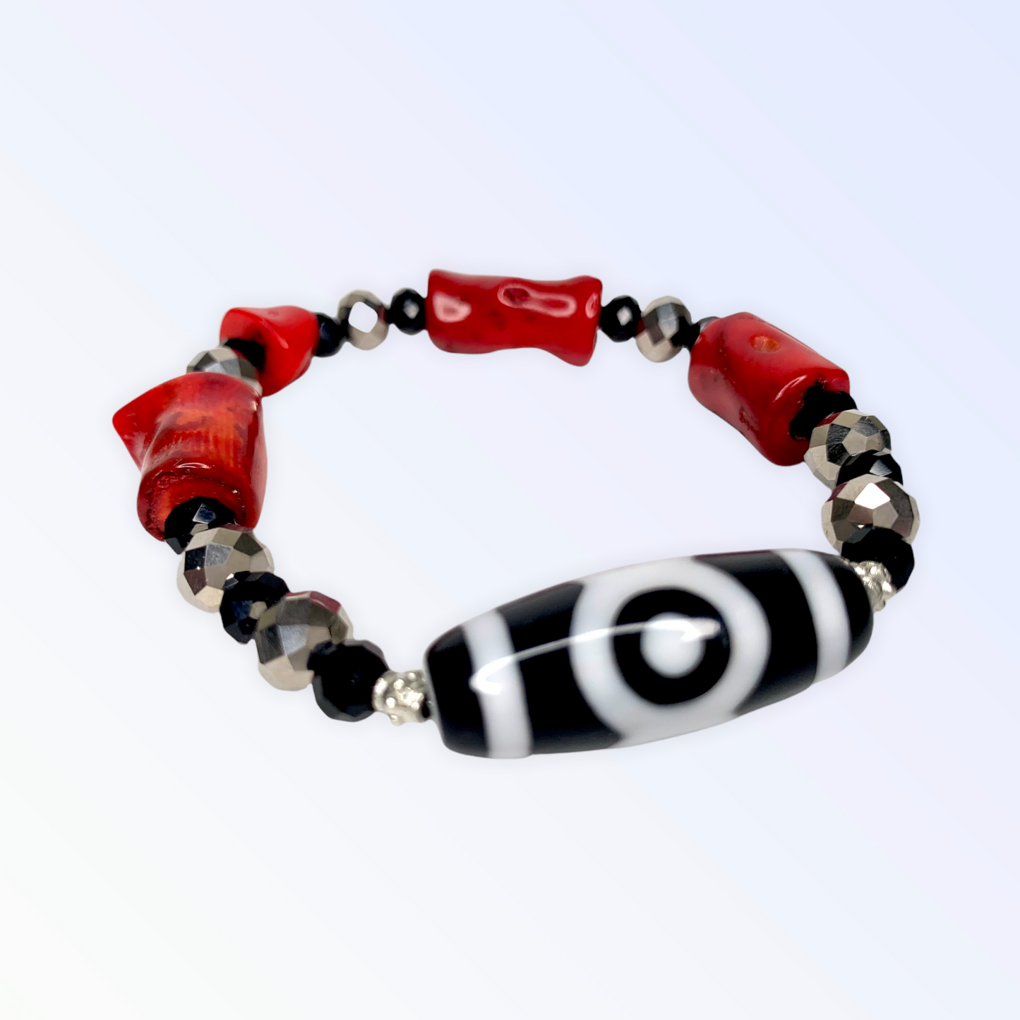 Black & White Bamboo Beaded Stretch Bracelet, 12mm