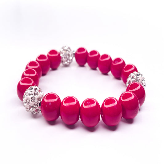 Red Pave Vibe Beaded Stretch Bracelet, 10mm