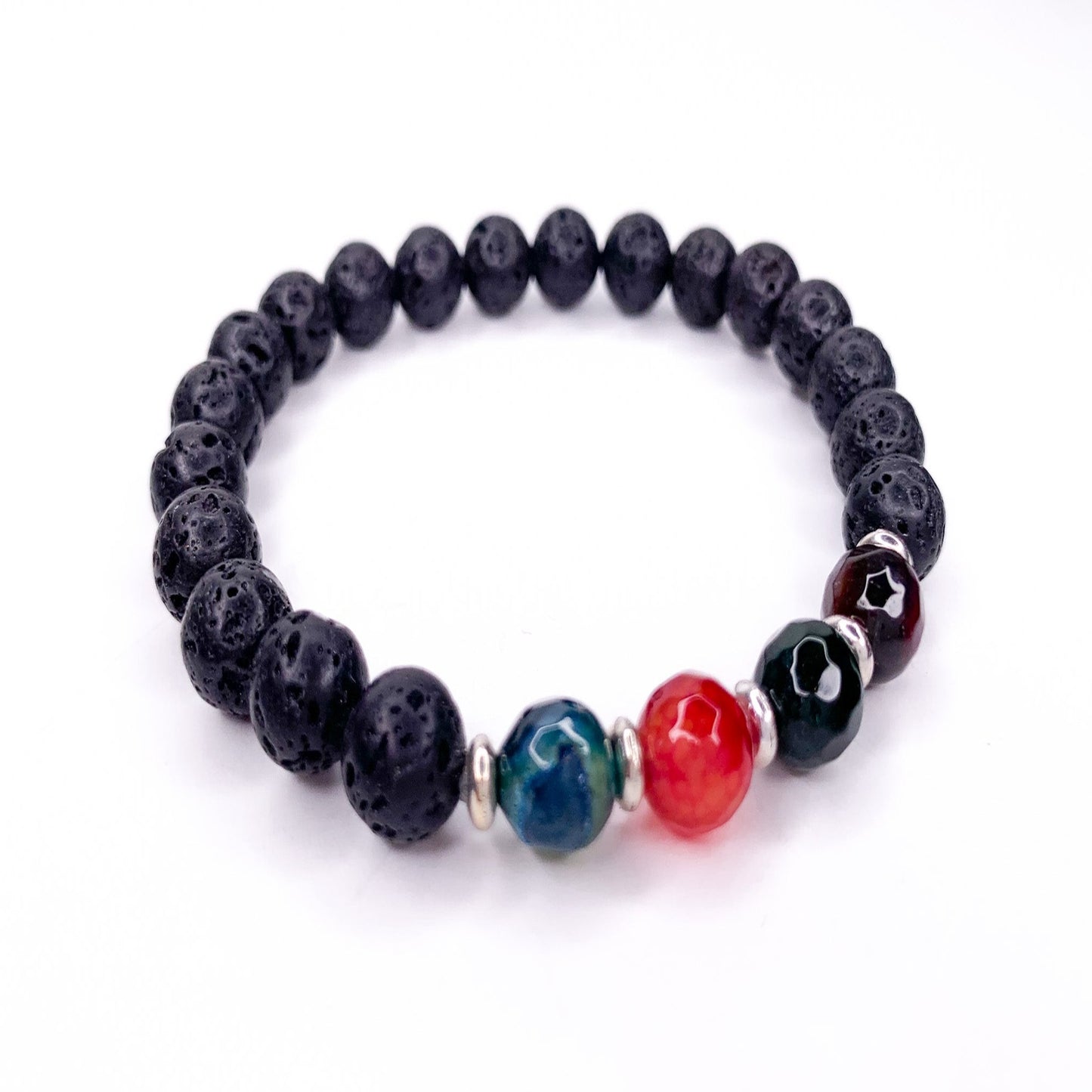 Men's Multi Mix Lava Beaded Stretch Bracelet, 8mm