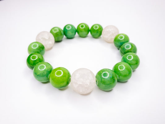 Apple Green & Crackle Vibe Beaded Stretch Bracelet, 12mm