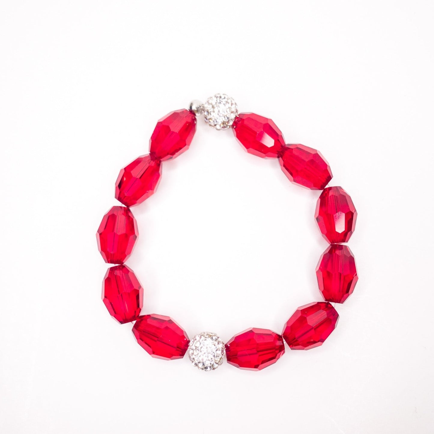 Ruby Crystal Pave Oval Beaded Stretch Bracelet, 12mm