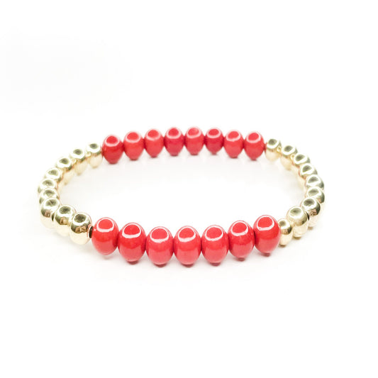 Coral & Gold Beaded Stretch Bracelet, 5mm