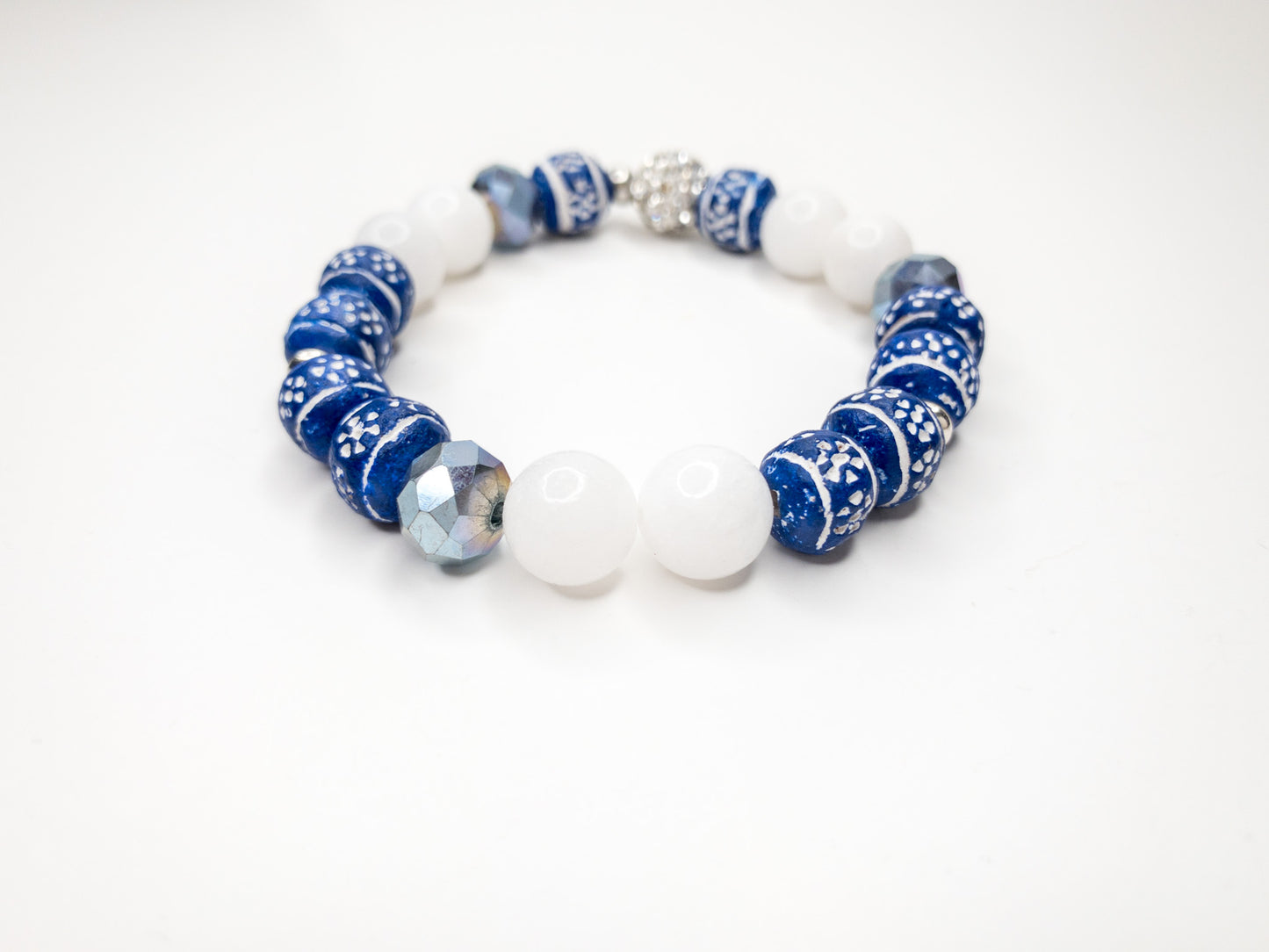 Terracotta Blue Beaded Stretch Bracelet, 10mm