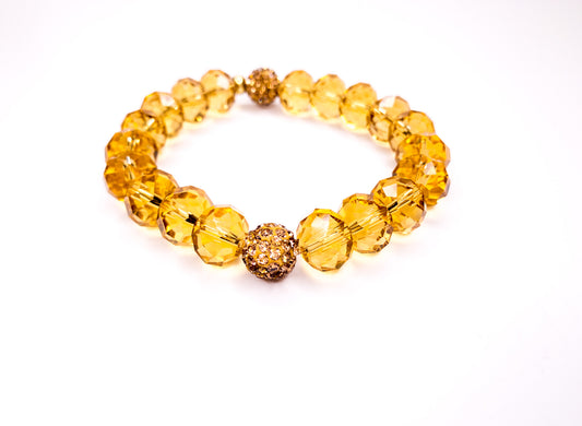 Yellow Topaz Crystal Pave Beaded Bracelet, 12mm