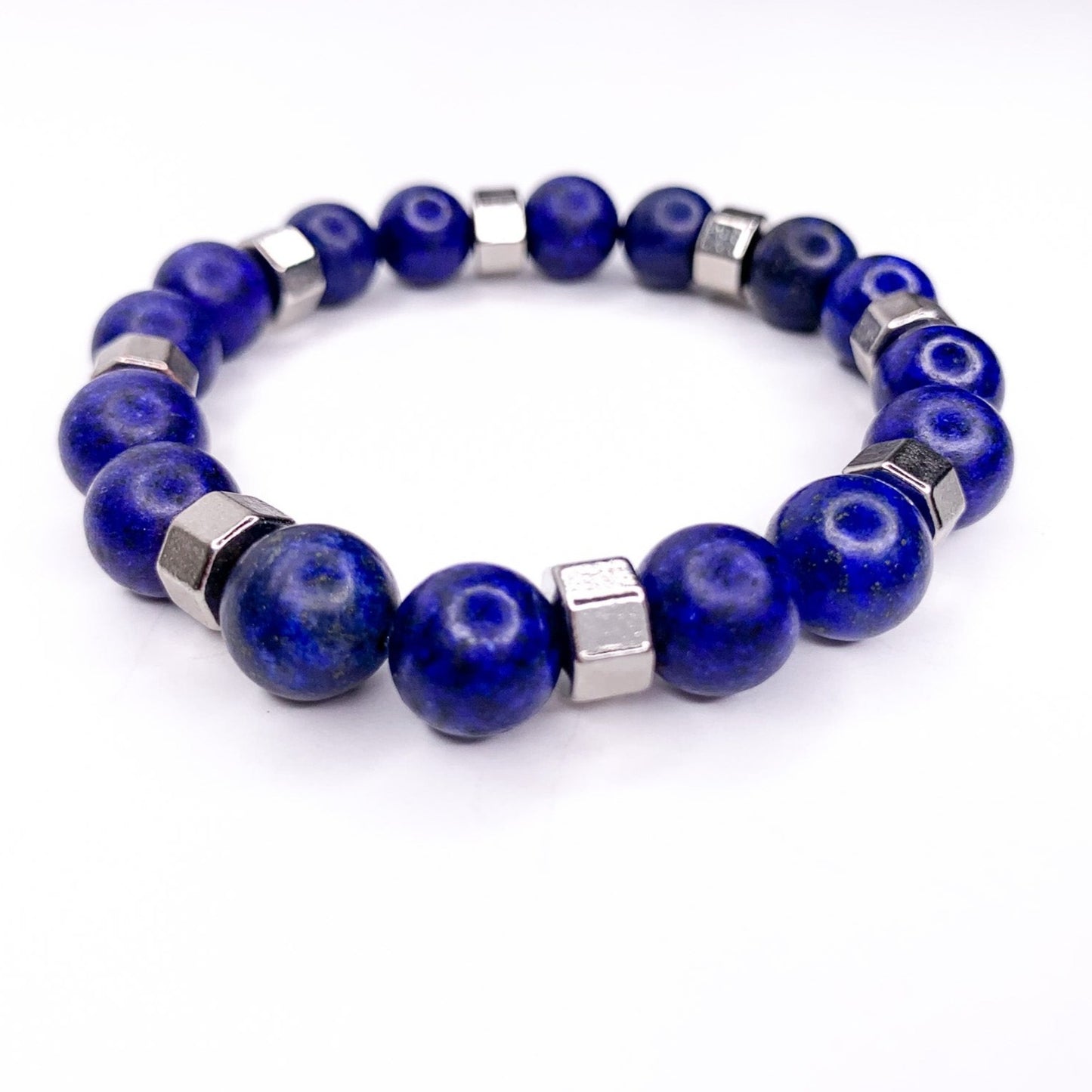 Men's Lapis & Bolt's Beaded Stretch Bracelet, 10mm